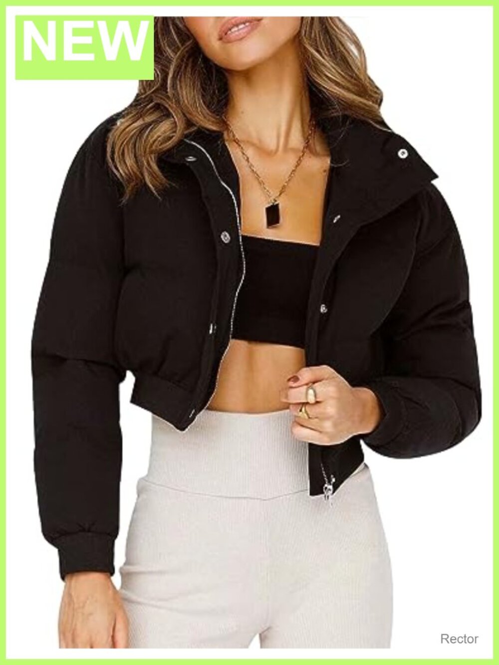 Cropped Puffer Jacket Quilted Bubble Coat Full Zip Winter Warm